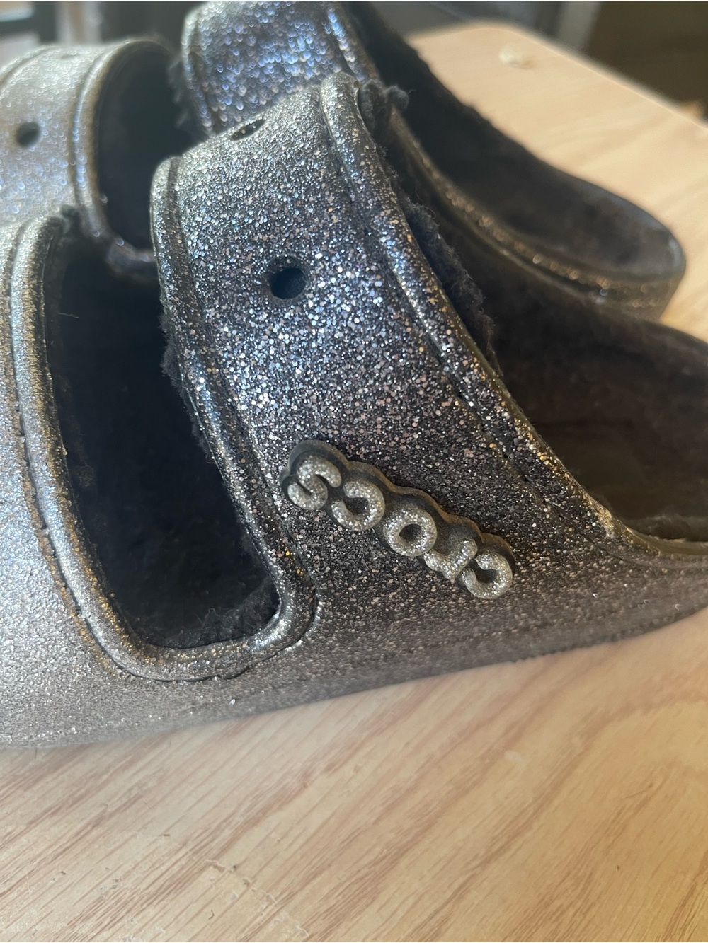 CROCS Slide Sandals with Plush Lining - Silver/Black - Picture 2 of 6